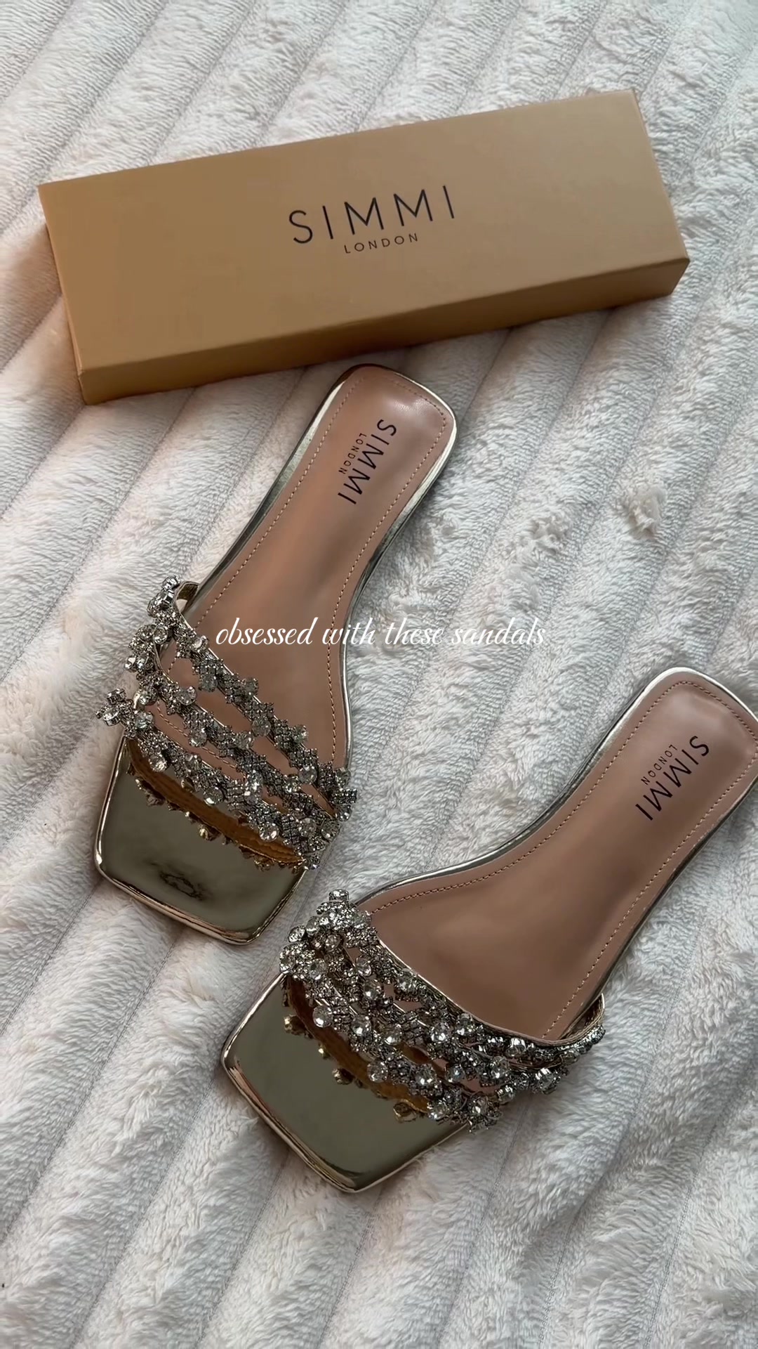 TikTok post by @mariaaax.o for SIMMI London. Caption reads: [...] sandals perfect for Eid outfits 🪞🤍....