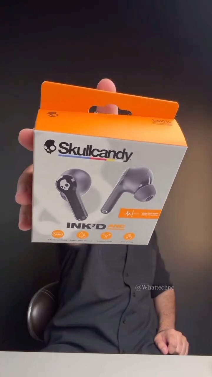 Instagram post by @whattechno for Skullcandy. Caption reads: Best Earbuds under 3k Skullcandy’s Ink’d anc....