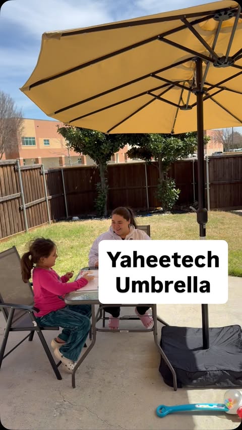 Instagram post by @mersissydez for Yaheetech. Caption reads: Our new favorite backyard setup ☀️....
