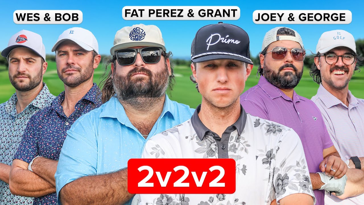 YouTube post by @GrantHorvatGolfs for TaylorMade Golf. Caption reads: The Ultimate 2v2v2 Golf Match..