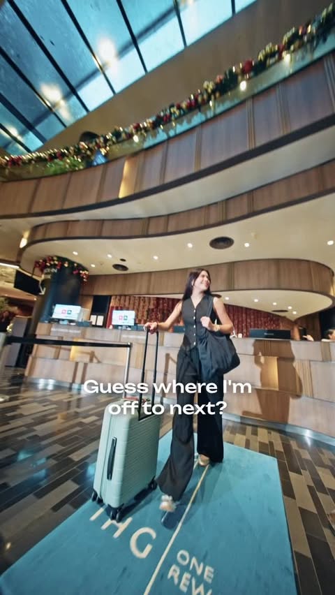 Instagram post by @maddybreteche for Crowne Plaza Hotels & Resorts. Caption reads: Travelling with @crowneplaza turned a work trip....