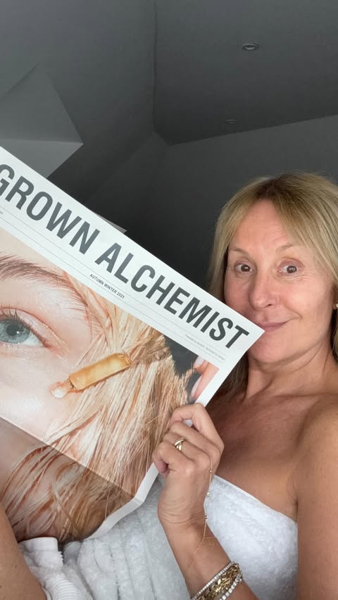 Instagram post by @nadinebaggott for Grown Alchemist. Caption reads: AD Introducing the new Grown Alchemist Resurfacing....