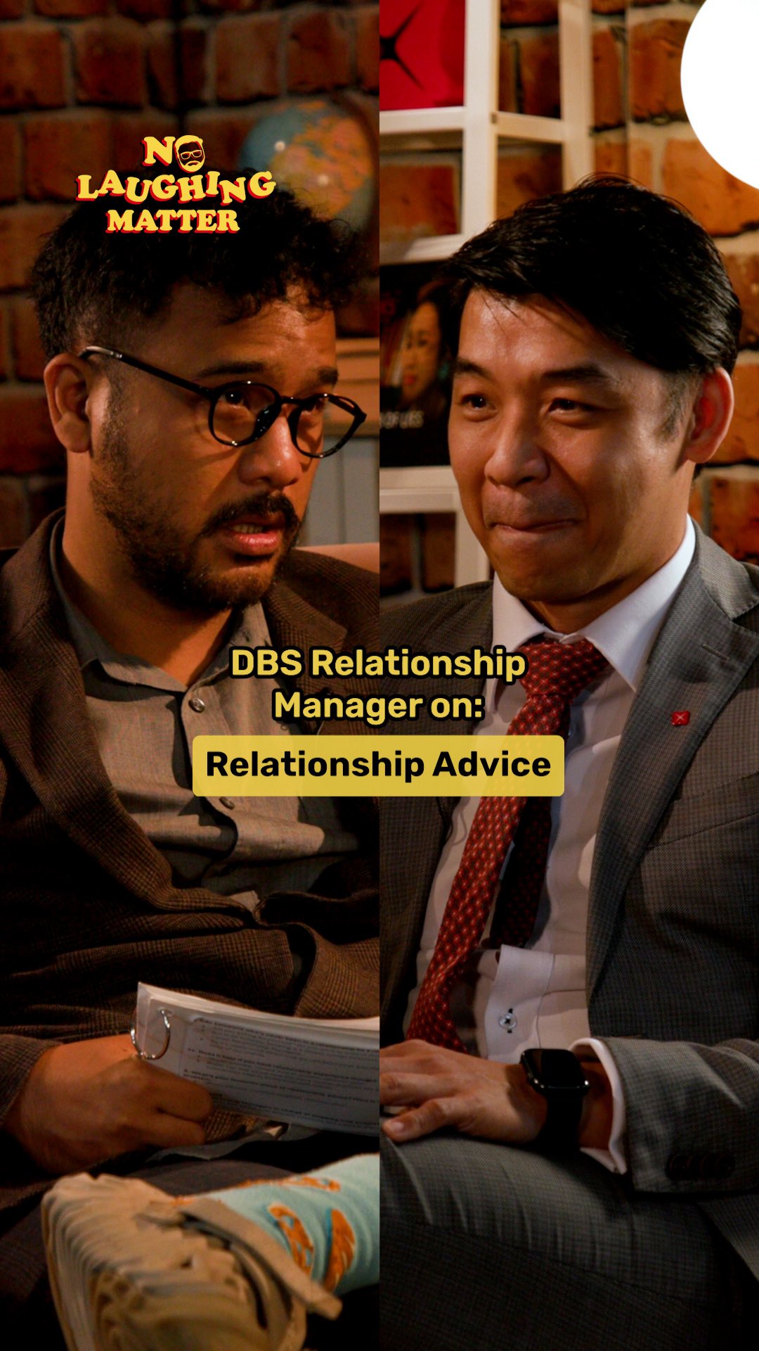 Instagram post by @nolaughingmatter_sgag for DBS Bank. Caption reads: this guy last warning ah, he’s too smiley to be on....
