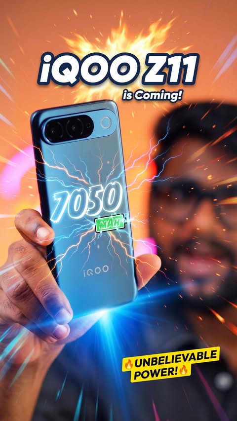 Instagram post by @rvtechtamil for iQOO. Caption reads: iQOO Z11 is Coming🔥 #iQOO #iQOOZ11 #ComingSoon....