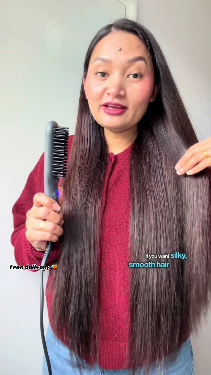 TikTok post by @shamjhana.rijal for Landot Beauty. Caption reads: London Beauty Hair Straightener Brush - Easy,....
