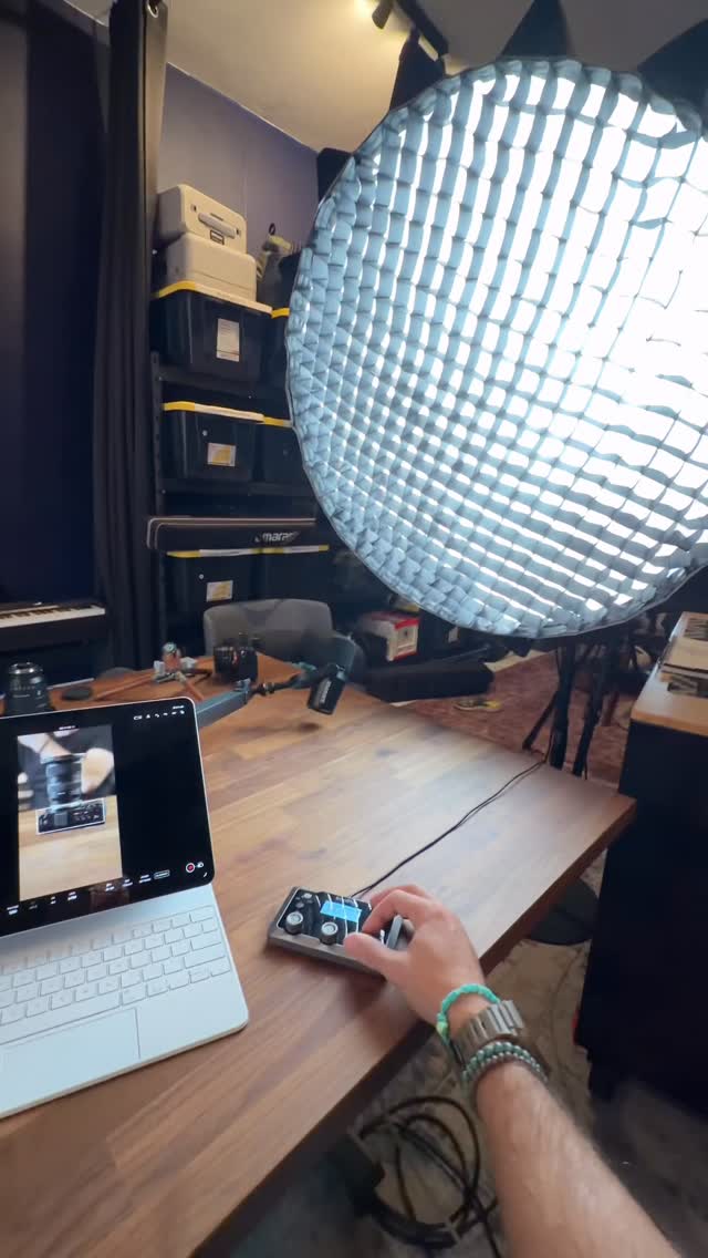 Instagram post by @chrisbrockhurst for SmallRig. Caption reads: Do you prefer an app for controlling lights or a....