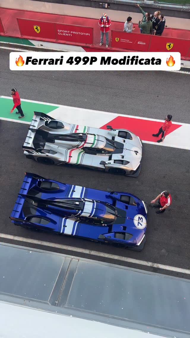 Instagram post by @nostracarmus for Ferrari. Caption reads: Ferrari 499P Modificata at Finali Mondiali....