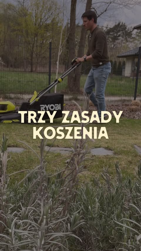 Instagram post by @ogrodnik.doskonaly for RYOBI Tools. Caption reads: [Współpraca ambasadorska] Dobrze skoszony trawnik....