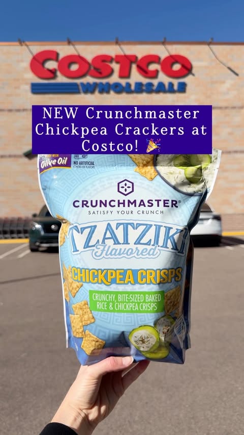 Instagram post by @costcofoodreviews for Crunchmaster Crackers. Caption reads: #ad @crunchmastercrackers dropped 3 new Chickpea....