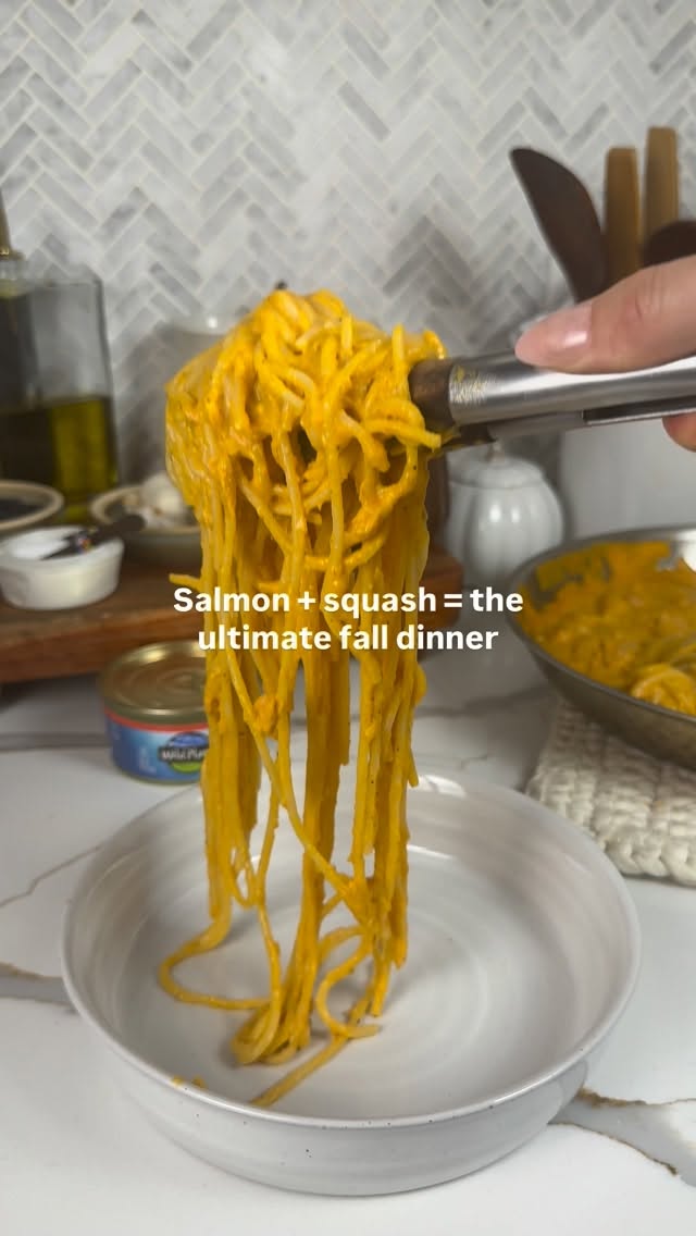 Instagram post by @fridasofiaeats for Wild Planet Foods. Caption reads: Butternut Squash Salmon Spaghetti 🍝 

Follow....