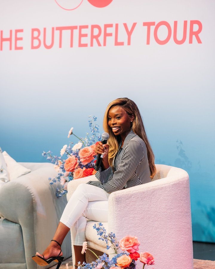 Instagram post by @herconference for Her Campus. Caption reads: [...] to grow together 🦋 #ButterflyTour....