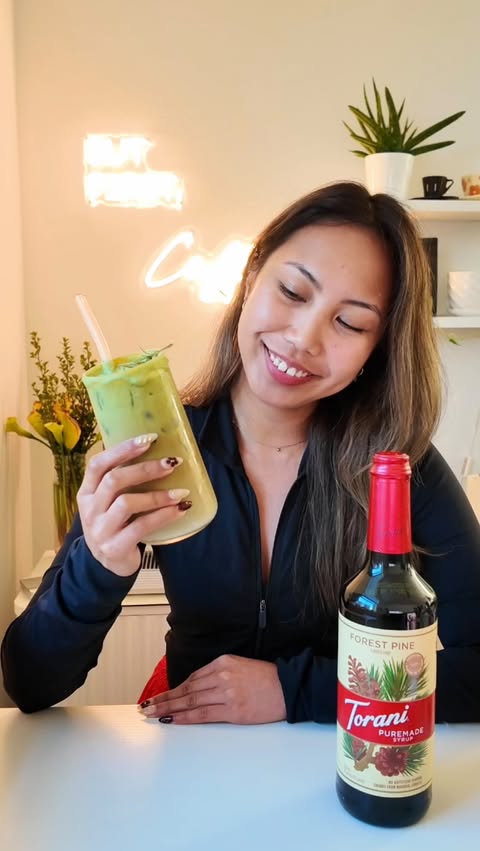 Instagram post by @chi.homecafe for Torani. Caption reads: Introducing @torani Puremade Forest Pine —....