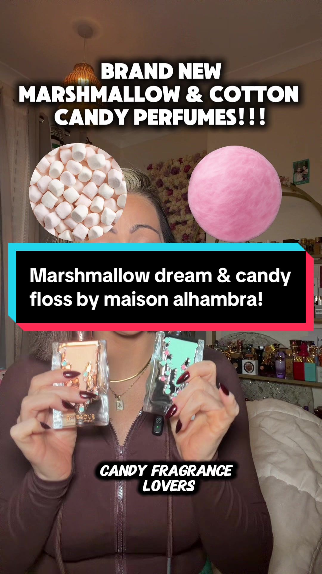 TikTok post by @charli_scenterella for French Arabian Perfumes. Caption reads: Finally a marshmallow perfume that doesn’t smell....