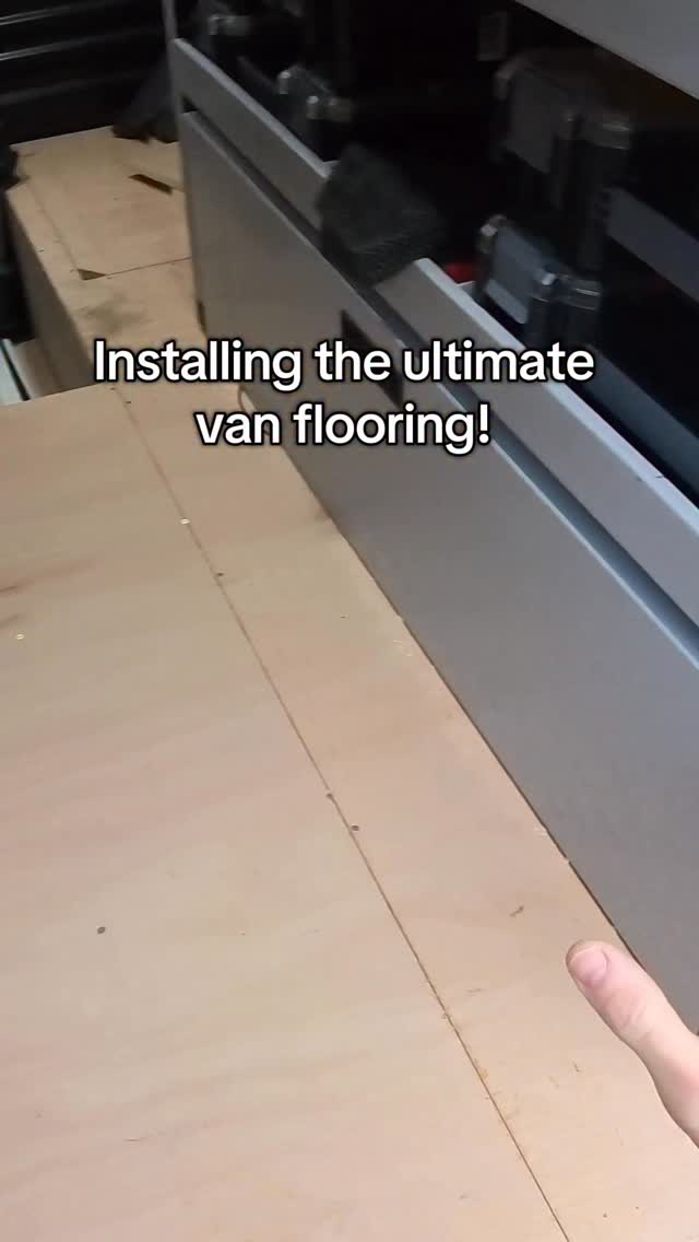 Instagram post by @omelectrical_ for Screwfix. Caption reads: Installing the ultimate van flooring with the help....
