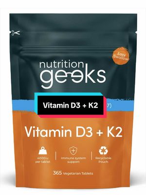 TikTok post by @f.ash45 for Nutrition Geeks. Caption reads: [...] #vitamind3k2 #tiktokmademebuyit....