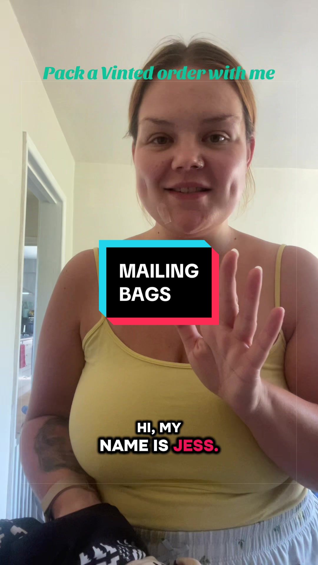 TikTok post by @jessjarv for Straame. Caption reads: Pack a @Vinted parcel with me using the @STRAAME....