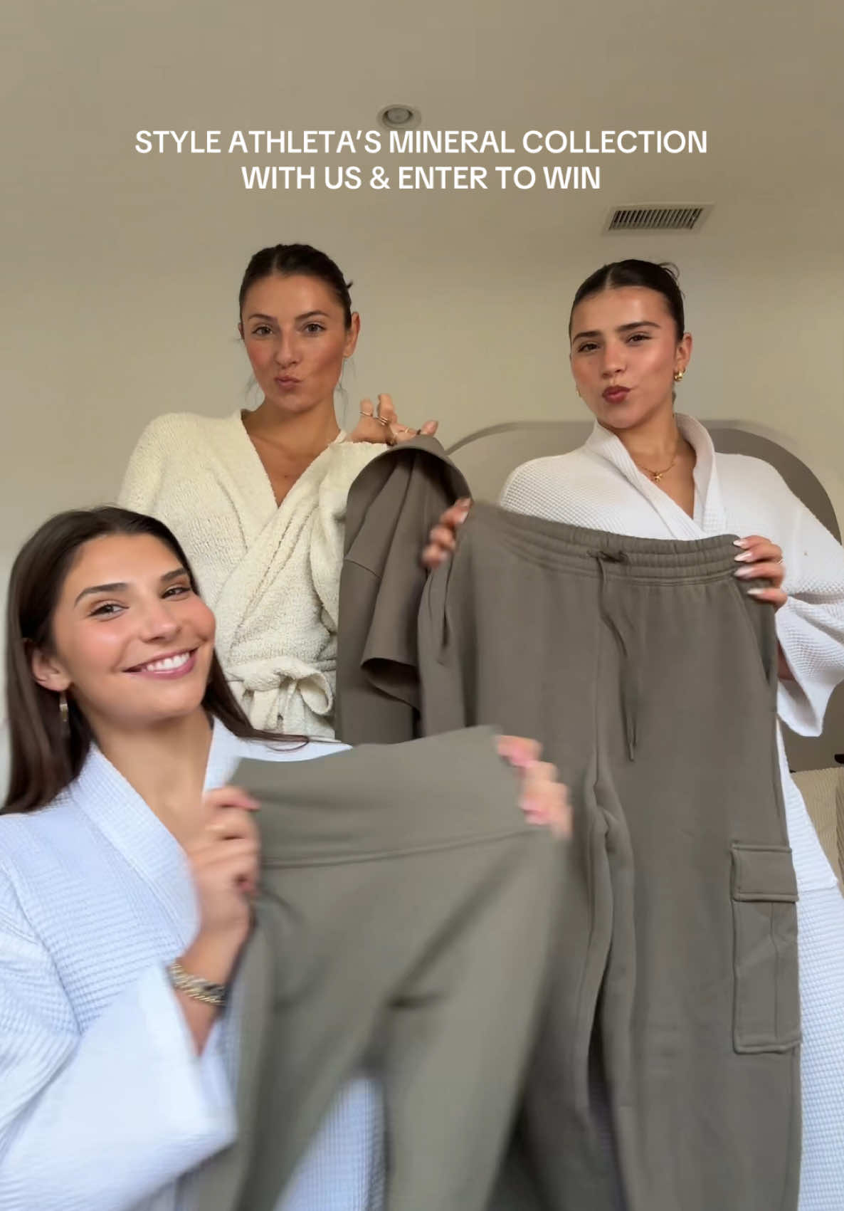 TikTok post by @thepitmansisters for Athleta. Caption reads: Style @ATHLETA’s limited edition Mineral....