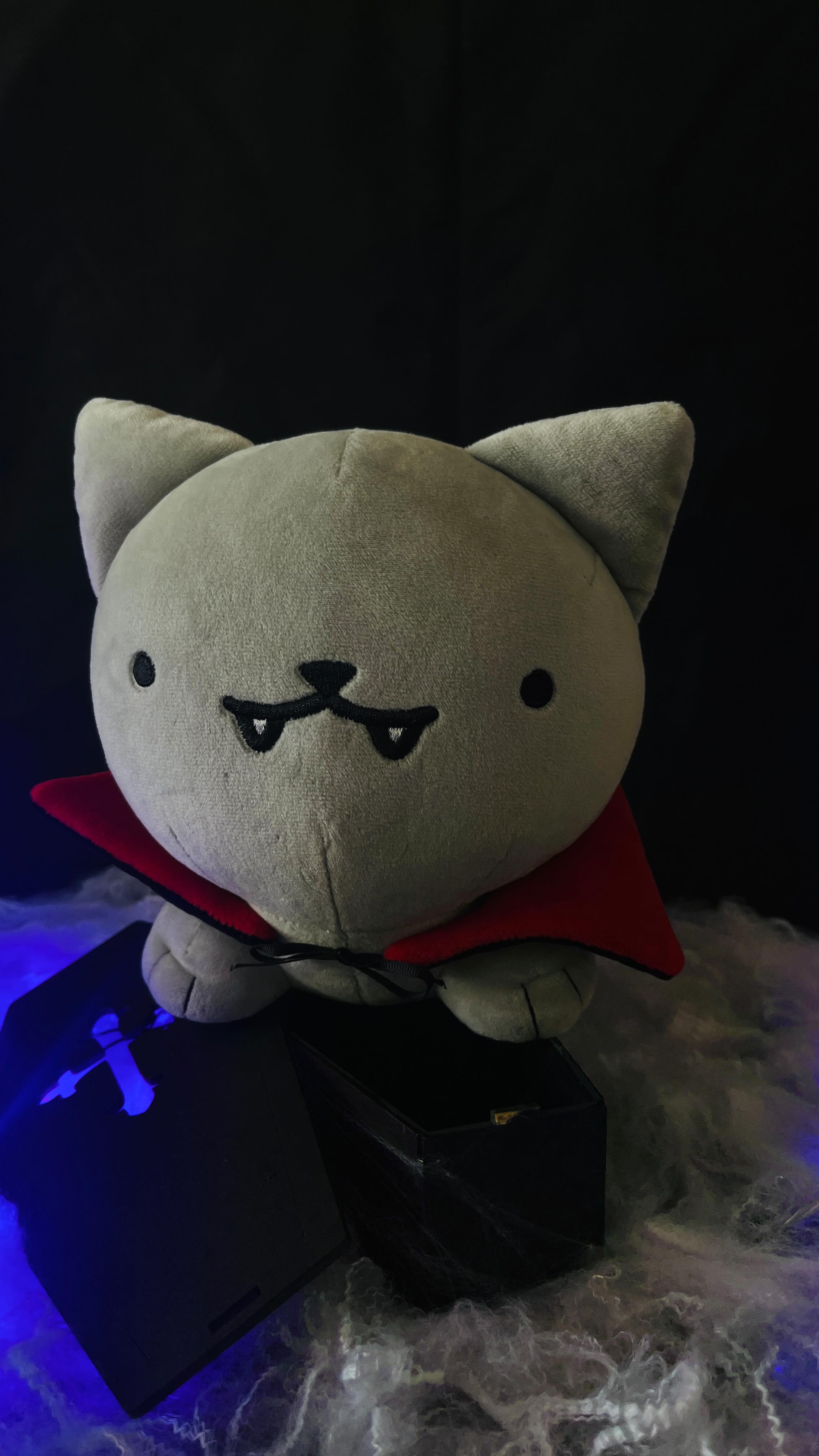 Instagram post by @poorlycatdraw for Makeship. Caption reads: every cat has nine lives, but vampurr needs 200 to....