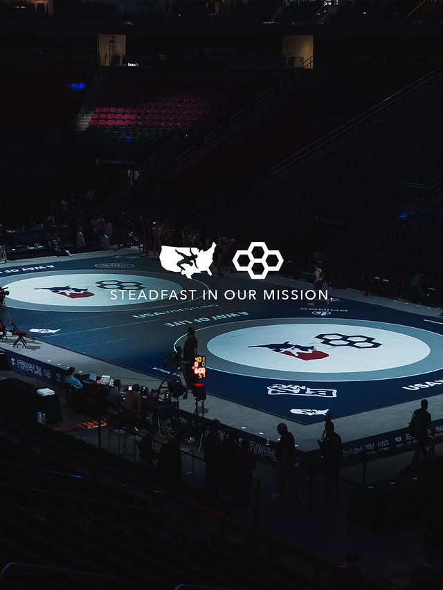 Instagram post by @usawrestling for RUDIS. Caption reads: Steadfast In Our Mission. Honored to Serve and....
