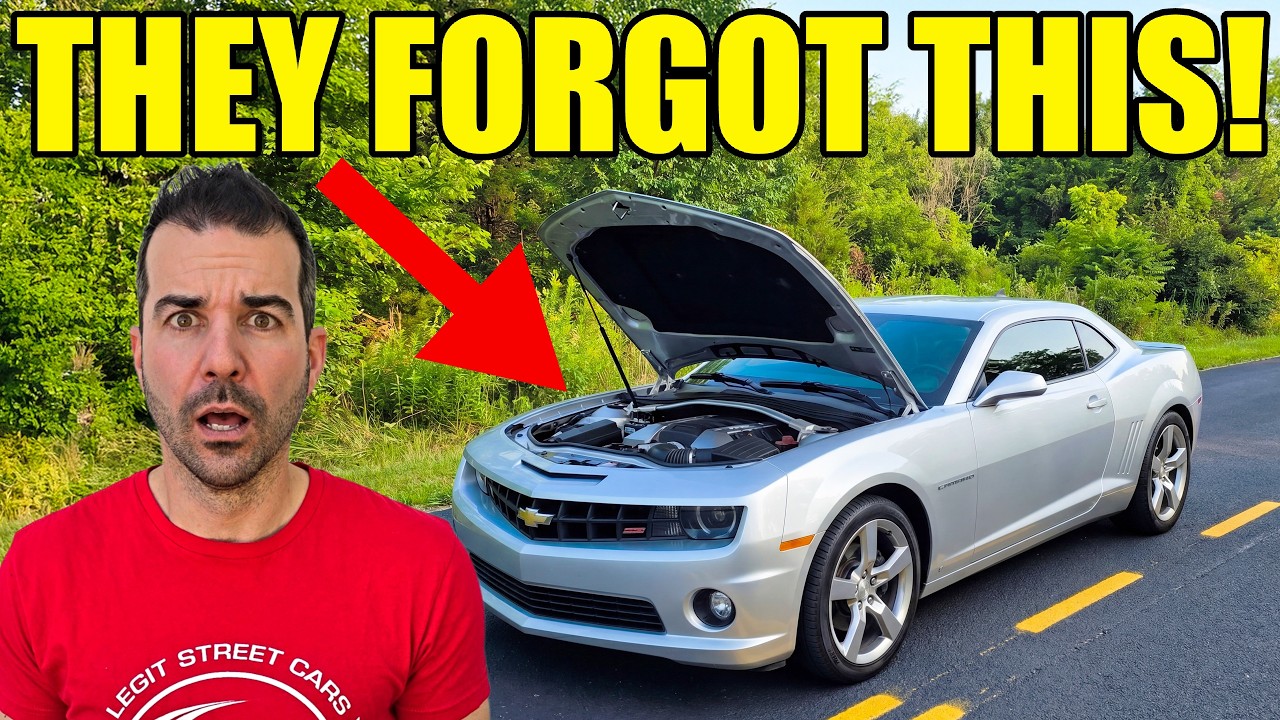 YouTube post by @LegitStreetCars for Aura Frames. Caption reads: My Turbo Camaro Was PERFECT Until I Saw The Oil....