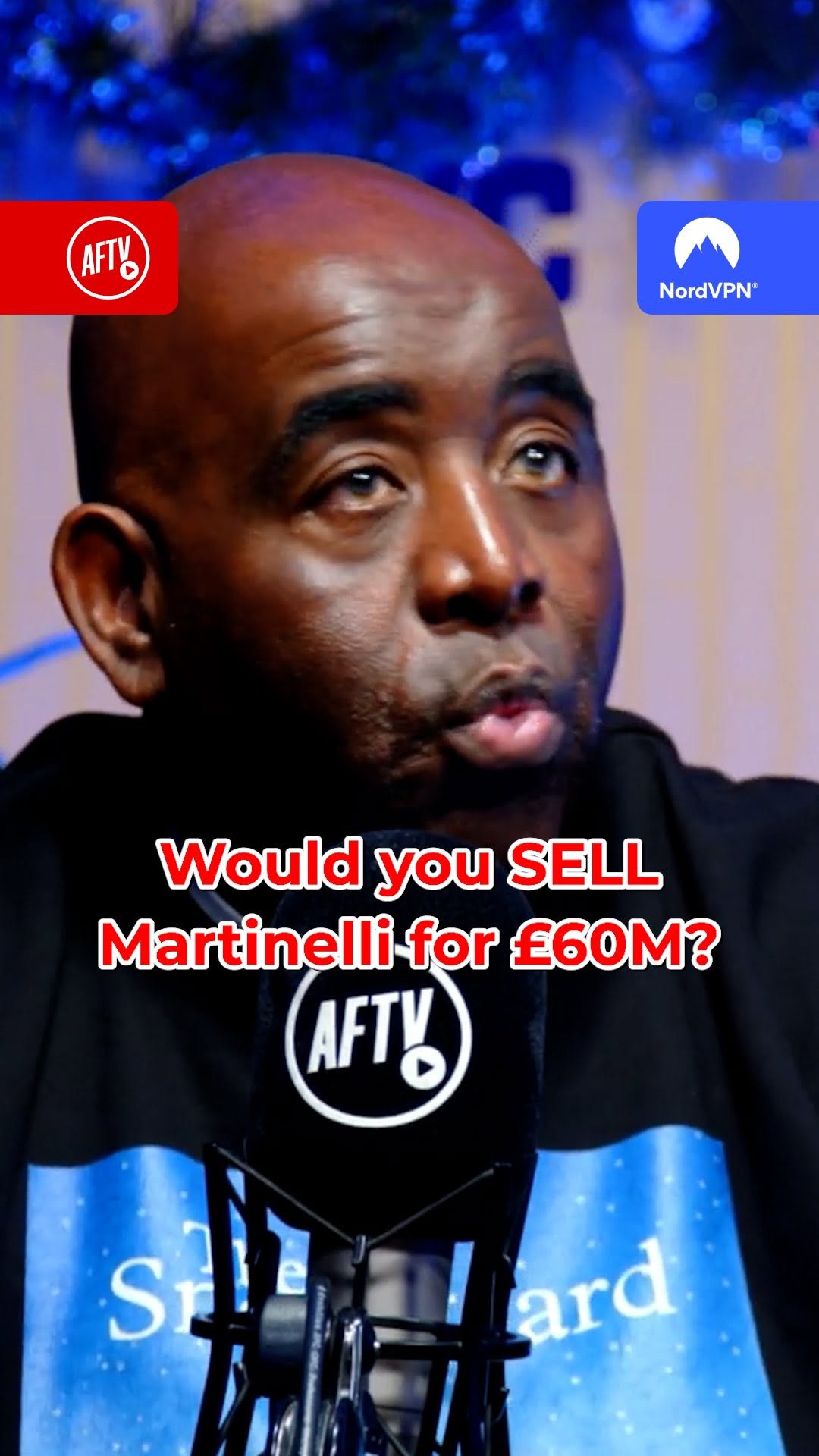 Instagram post by @aftvmedia for NordVPN. Caption reads: Would you take £60 million for Gabriel Martinelli?....