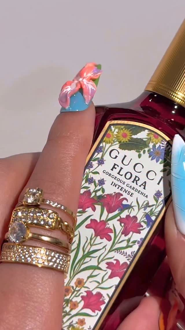 Instagram post by @ugc.with.taiba for Indigo Lune. Caption reads: ✨ Blooming into my floral era with @gucci Flora....