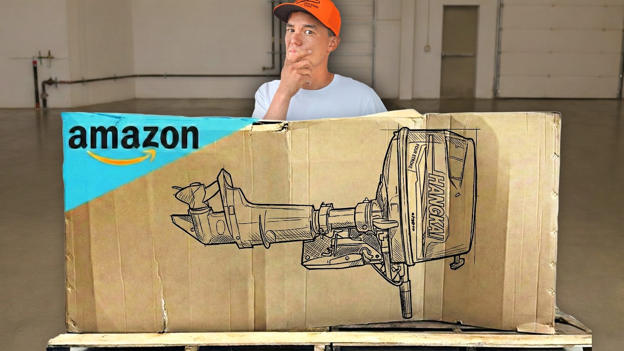 YouTube post by @fvsoutherngirl for Jimmy's Famous Seafood. Caption reads: I bought the SMALLEST 4 stroke outboard on Amazon.