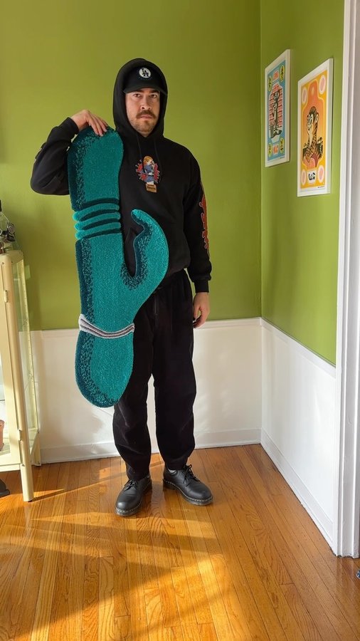 Instagram post by @sclass_supply for AdamAndEve.com. Caption reads: Rabbit Rug 🐇 with @therealadamandeve 
45” with....