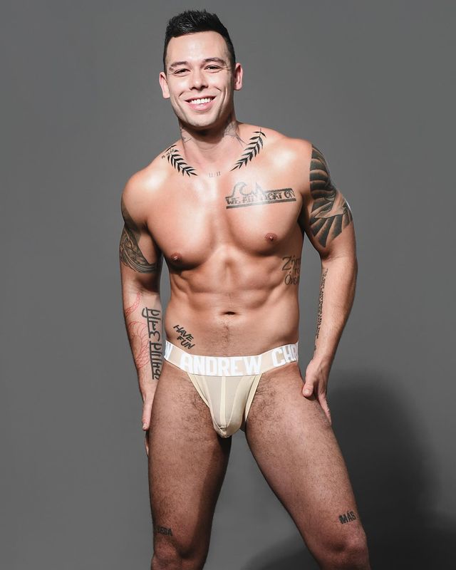 Instagram post by @nickmasc for Andrew Christian. Caption reads: sweet dreams 😉 @andrewchristianintl.