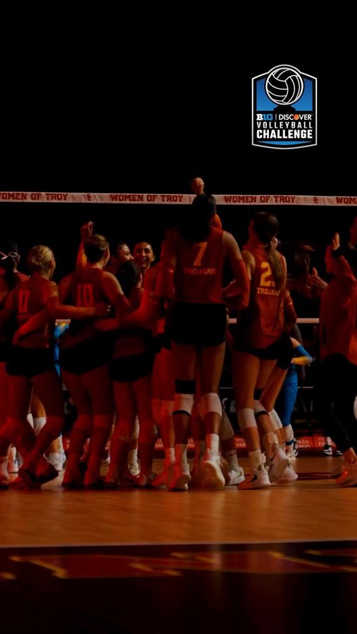 Instagram post by @volleyballworldusa for Discover. Caption reads: The Trojans handled their business in Set 3 of....