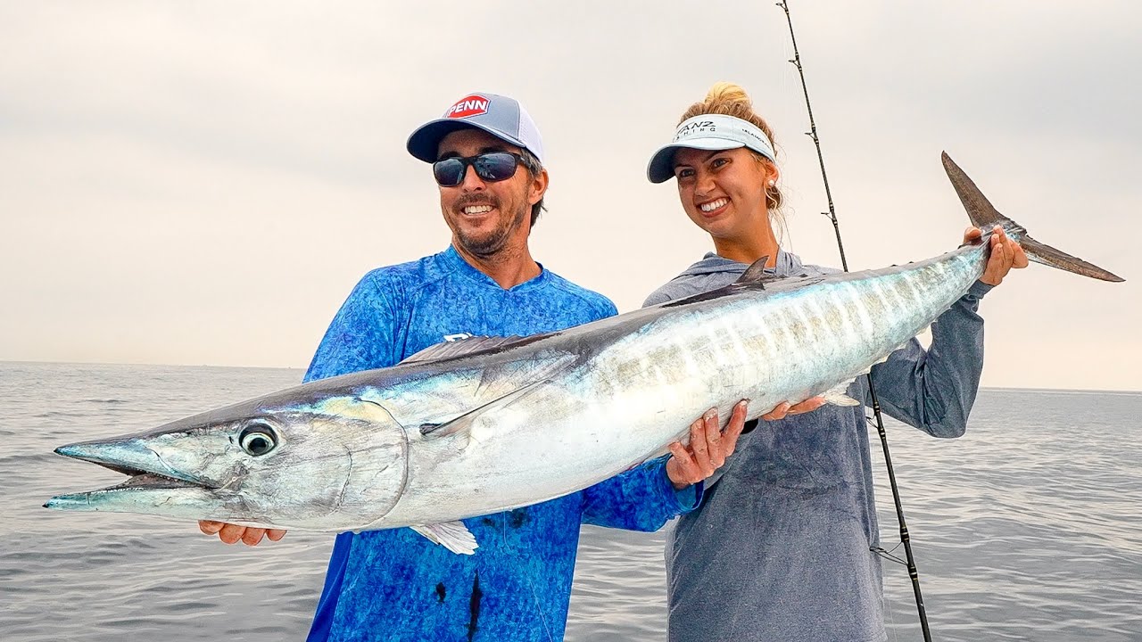 YouTube post by @StanzFam for Mustad Fishing. Caption reads: MASSIVE WAHOO for Madison! (We got Lucky!) Catch....