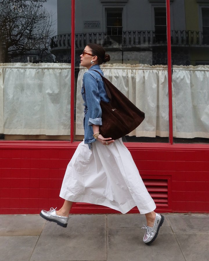 Instagram post by @thealiceedit for Russell & Bromley. Caption reads: ad | Spring in my step with @russellandbromley.