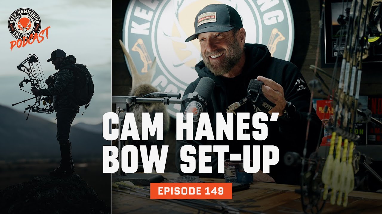 YouTube post by @cameronhanes for MTN OPS. Caption reads: Cam Hanes’ Bow Set-Up | Keep Hammering Collective....