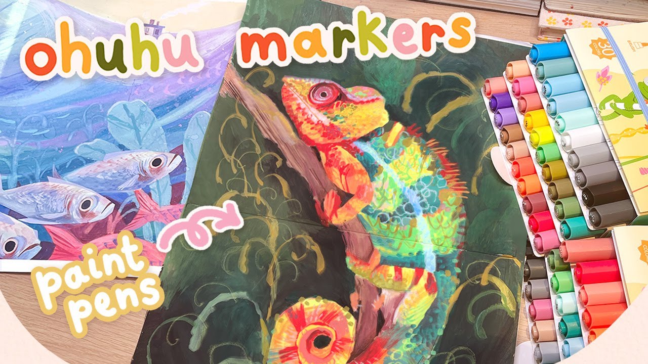 YouTube post by @artwithem6635 for Ohuhu. Caption reads: [...] I use paint pens in my art | Testing out....