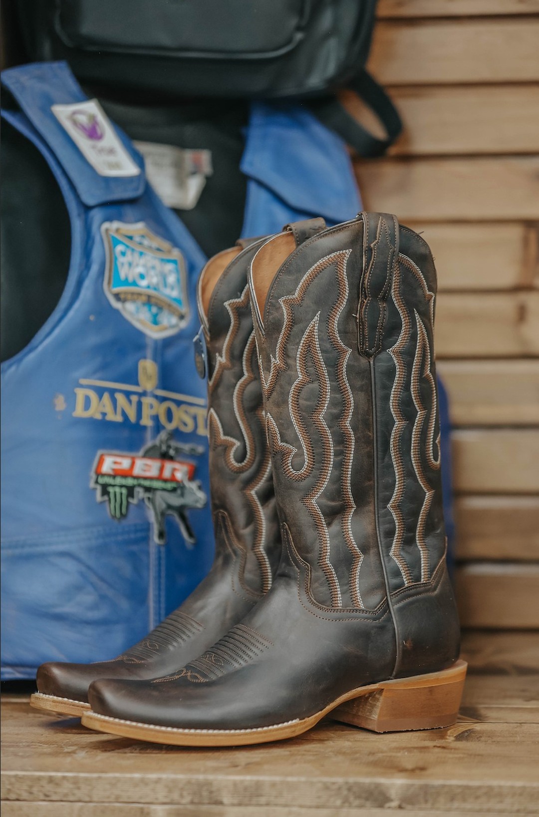 Instagram post by @nashvillestampede for Dan Post Boot Company. Caption reads: Big rides. Bold style. 🤠 We’re proud to be the....