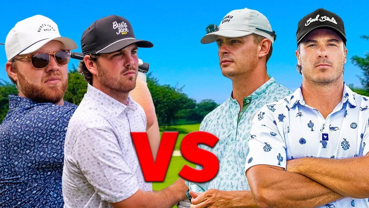 YouTube post by @Micahmorrisgolf for Titleist. Caption reads: We Challenged BustaJack to a 2v2 Golf Match….
