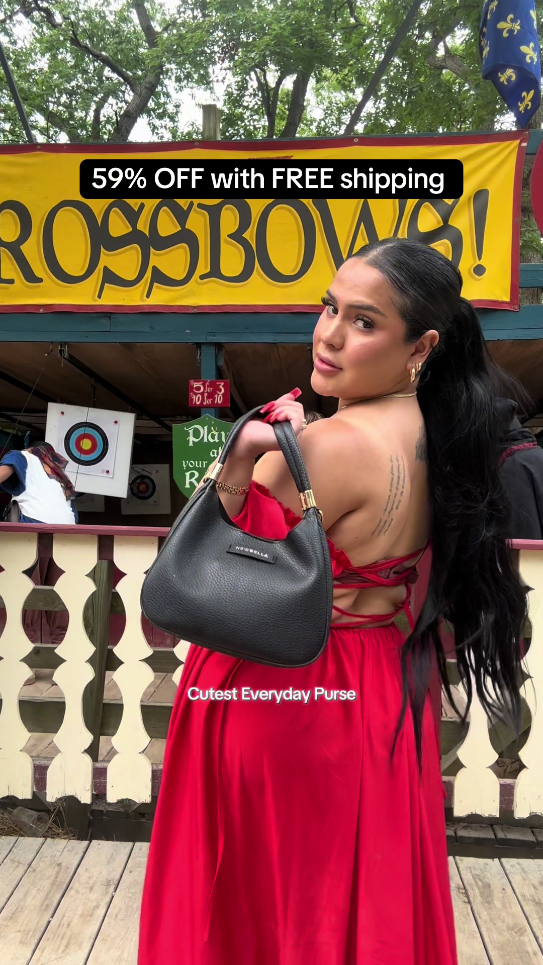 TikTok post by @jessaliag for NEWBELLA. Caption reads: [...] #leatherpurse #spotlightfashion @NEWBELLA.