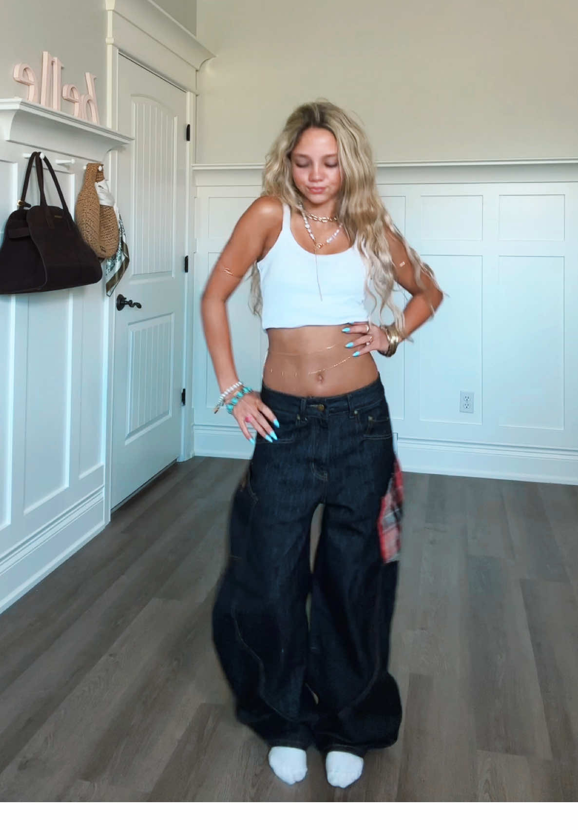 TikTok post by @belle_fits for Aelfric Eden. Caption reads: [...] #fit #fitcheck #baggypants @Aelfric Eden....