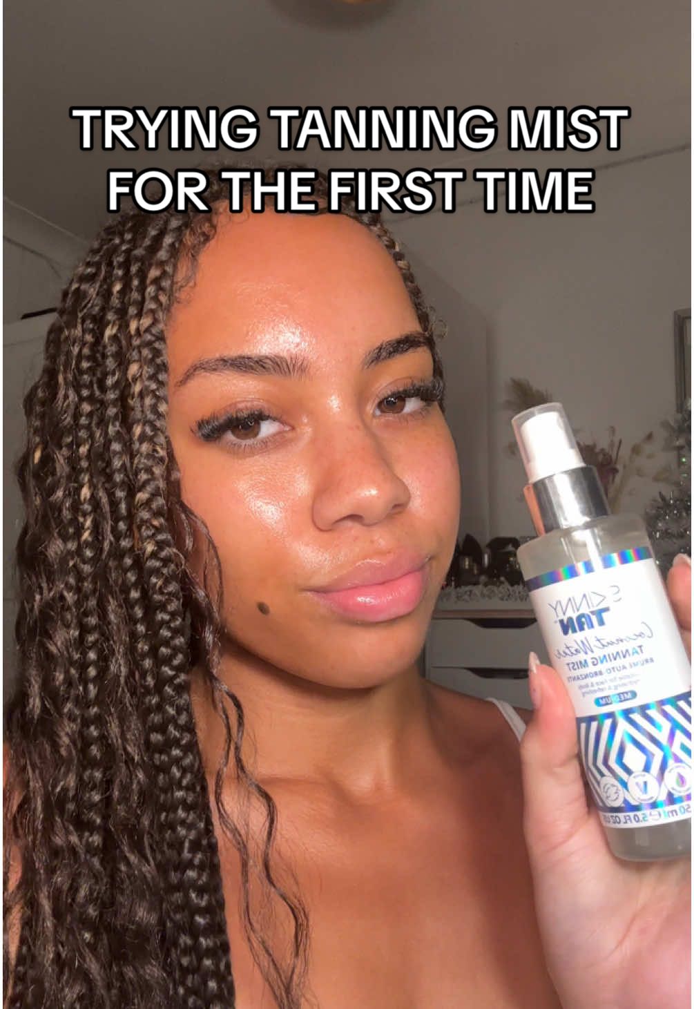 TikTok post by @meganodoch for Skinny Tan. Caption reads: literally cant believe how it turned out 😩....