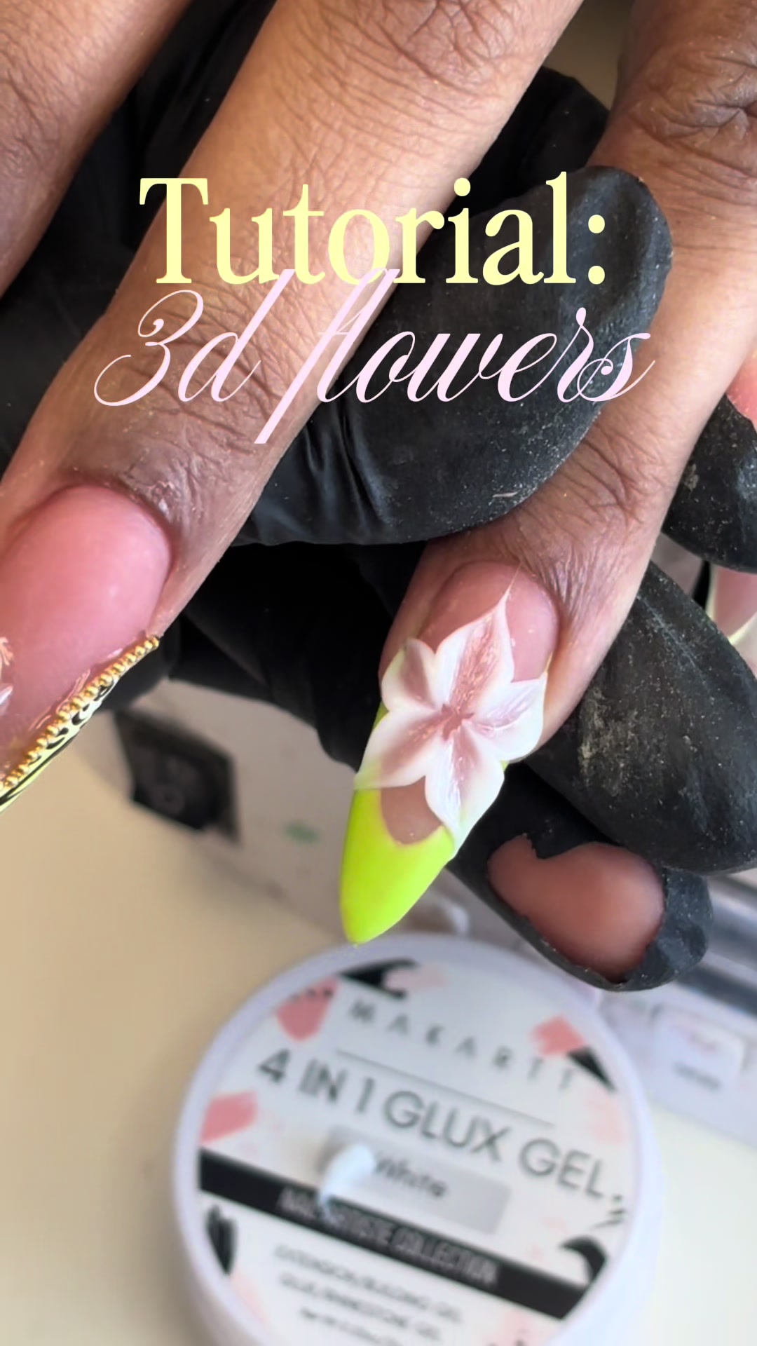 TikTok post by @nailsbybp for Makartt. Caption reads: always a perfect 3d flower with @MakarttOfficial....