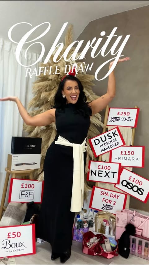 Instagram post by @_meaganwells for Boux Avenue. Caption reads: 🎄 CHRISTMAS CHARITY PRIZE DRAW 🎄
Me and my....