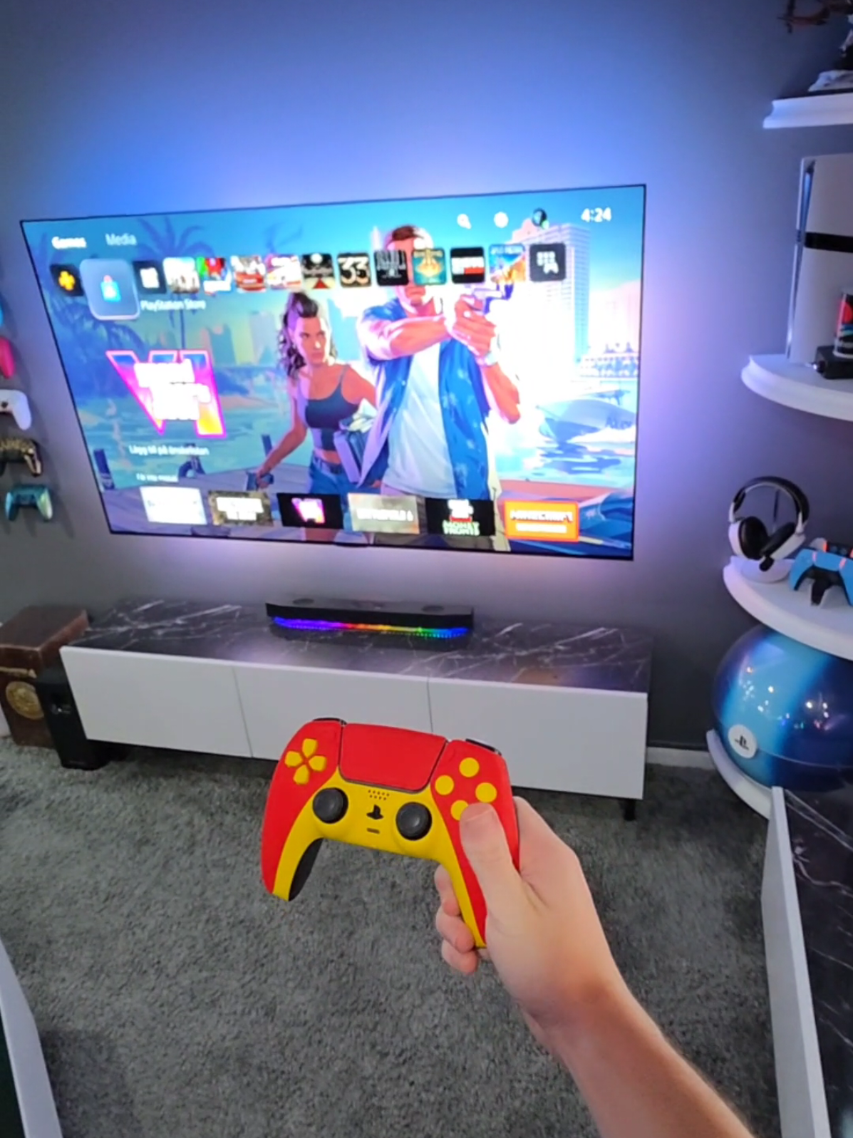TikTok post by @camxpetra for INIU Shop. Caption reads: MY GAMING SETUP IS USING TOO MUCH POWER ⚡️🎮....