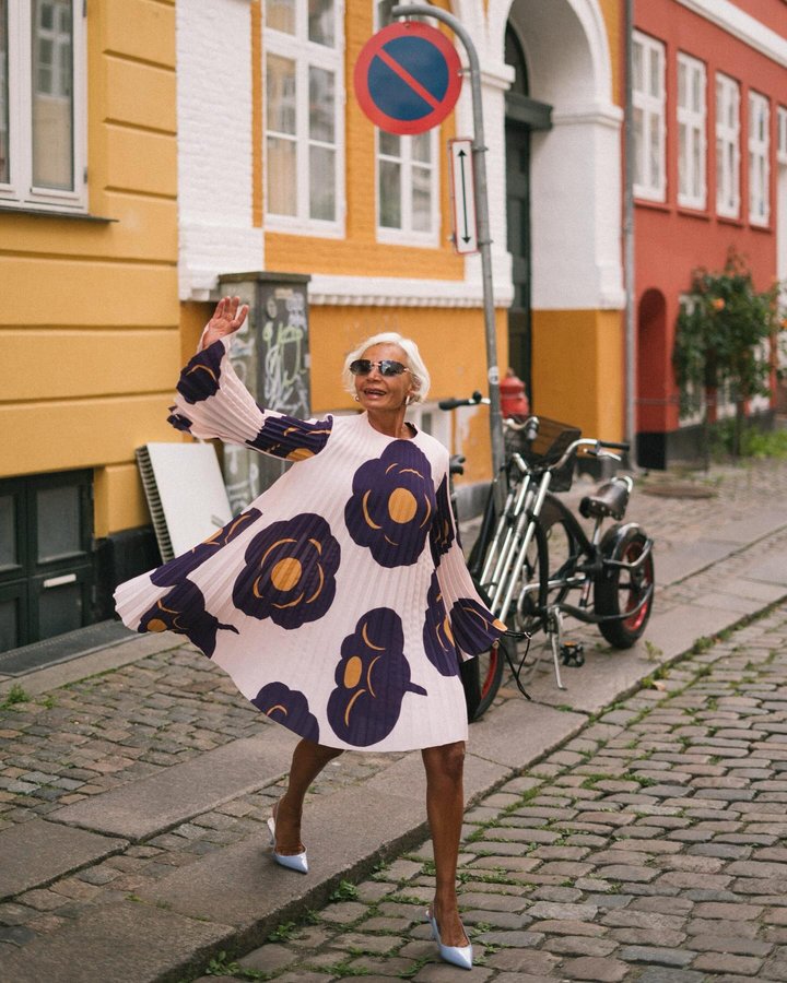 Instagram post by @greceghanem for Marimekko. Caption reads: If it’s printed and pleated, I need it! @marimekko.