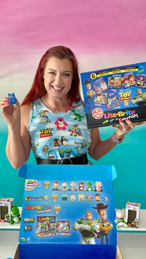 Instagram post by @magicfamilyadventures for Basic Fun!. Caption reads: [...] this Toy Story 5 surprise box from....