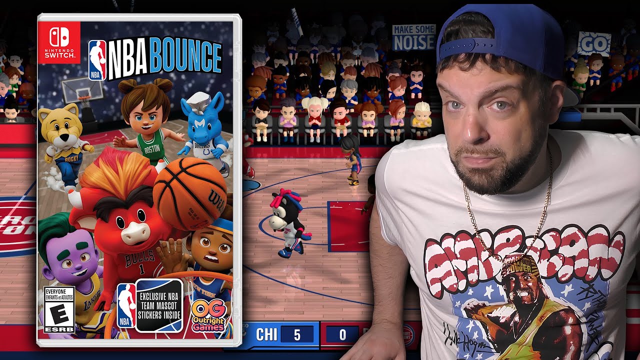 YouTube post by @RGT85 for Belkin. Caption reads: MOVE OVER NBA 2K - NBA BOUNCE IS HERE ON SWITCH 2!.