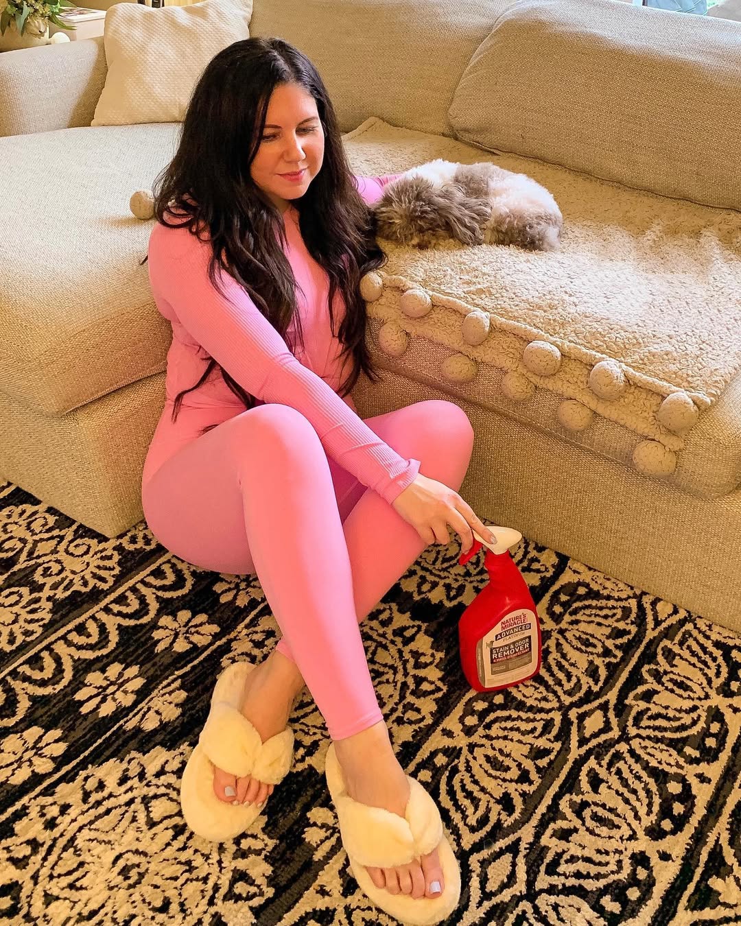 Instagram post by @trendyintartan for Nature's Miracle. Caption reads: Snuggle season is all year round for Welly🐶....