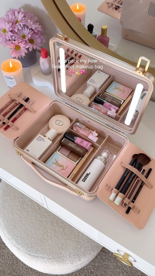 Instagram post by @ausradun for Beautifect. Caption reads: [...] pack my newest makeup bag/box 🥰🤍....