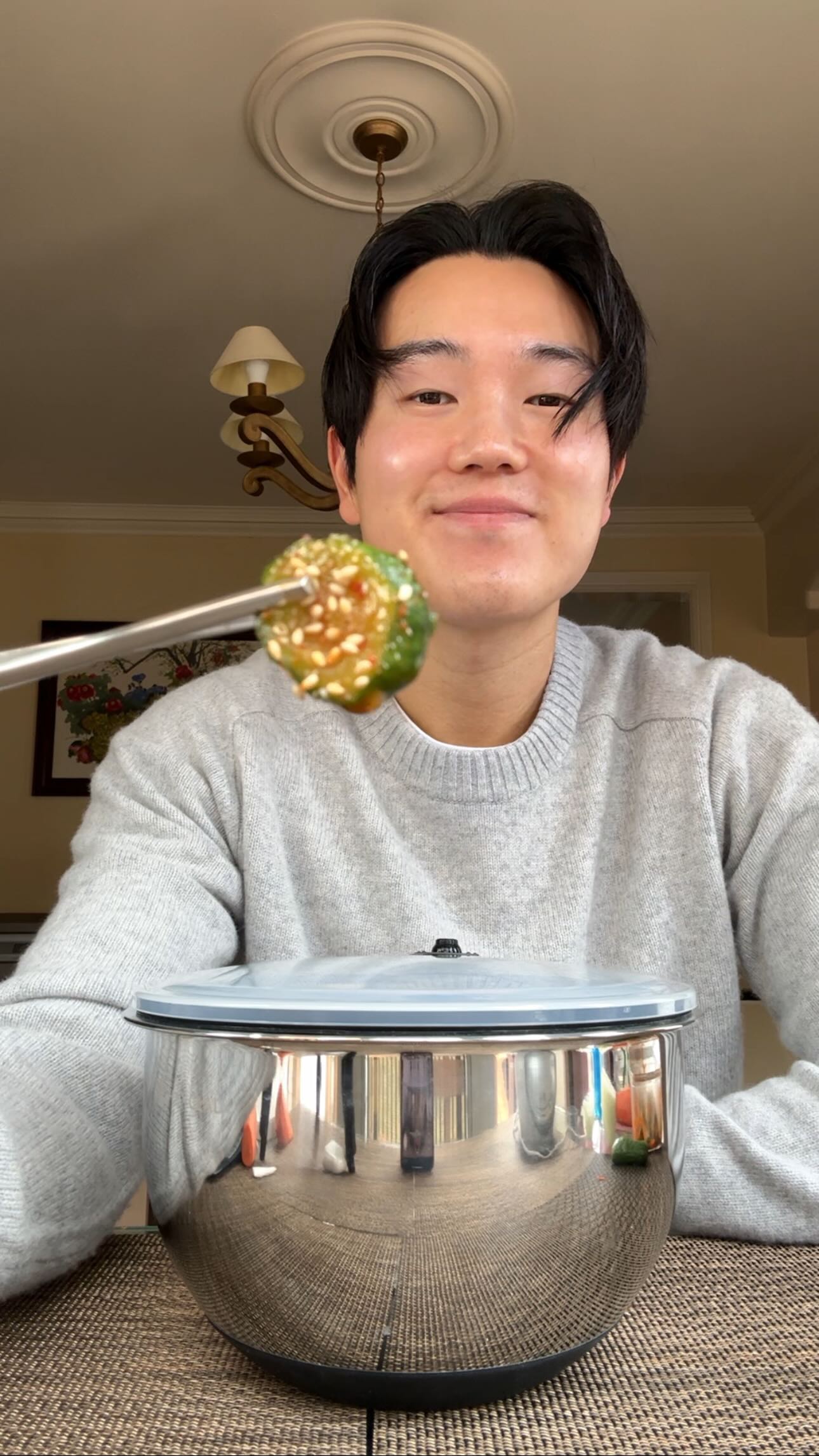 Instagram post by @jamesbok for HexClad. Caption reads: easiest cucumber kimchi recipe 🥒 (recipe....