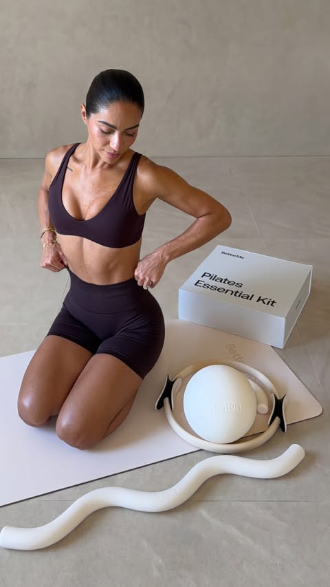 Instagram post by @erikawheaton for BetterMe Store. Caption reads: @bettermestore Pilates Essentials Kit to the test....