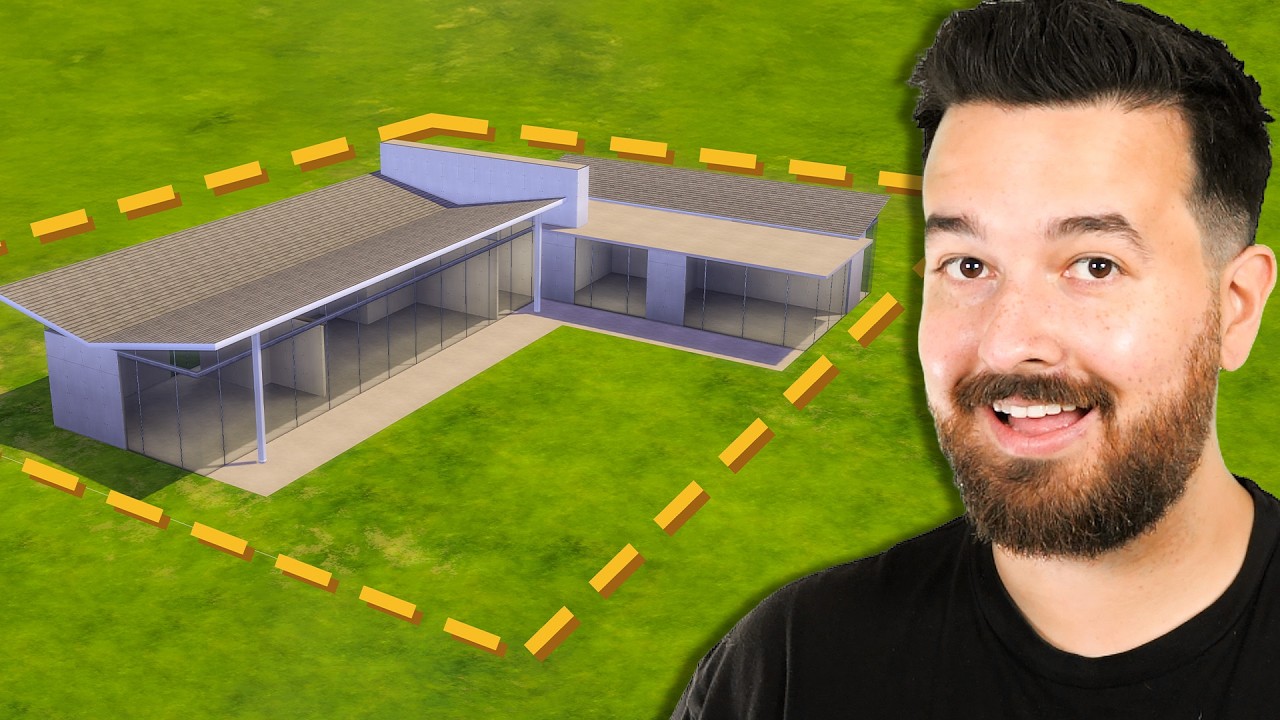 YouTube post by @JamesTurnerYT for The Sims. Caption reads: I built a luxury Mid-Century Mansion!.
